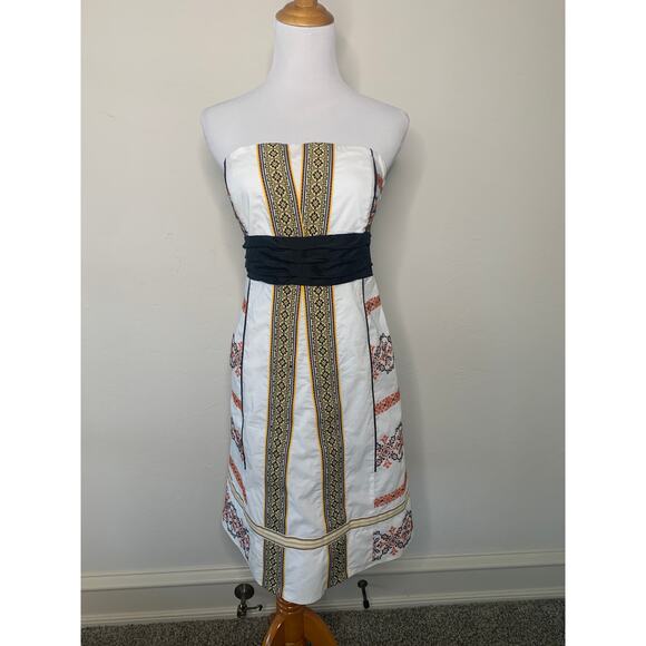 Anthropologie Embroidered Boho Strapless Dress Sz 4 Aztec - Picture 1 of 7
